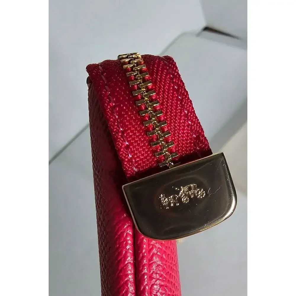 COACH ZIP WRISTLET F73044 WITH CHAIN ELECTRIC PINK CROSSGRAIN LEATHER NEW NWT